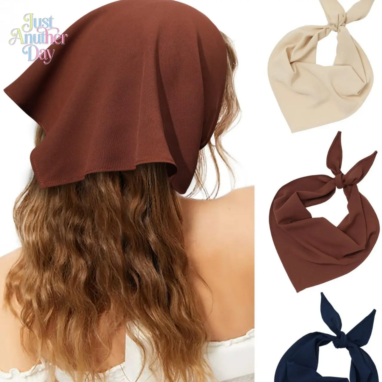 3-Pack Solid Color Triangle Head Scarves, Women’s Bohemian Style Knotted Bandana Headband, Large Fabric Turban Headwrap for Daily Wear & Photography