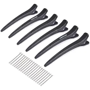 Professional Hair Clips For Styling,With Anti Slip  Duck Billed Hair Clip,6pcs Upgraded Non deformable professional hair clips For Salons Men And Women Long Hair,Black 4.7Inch Long