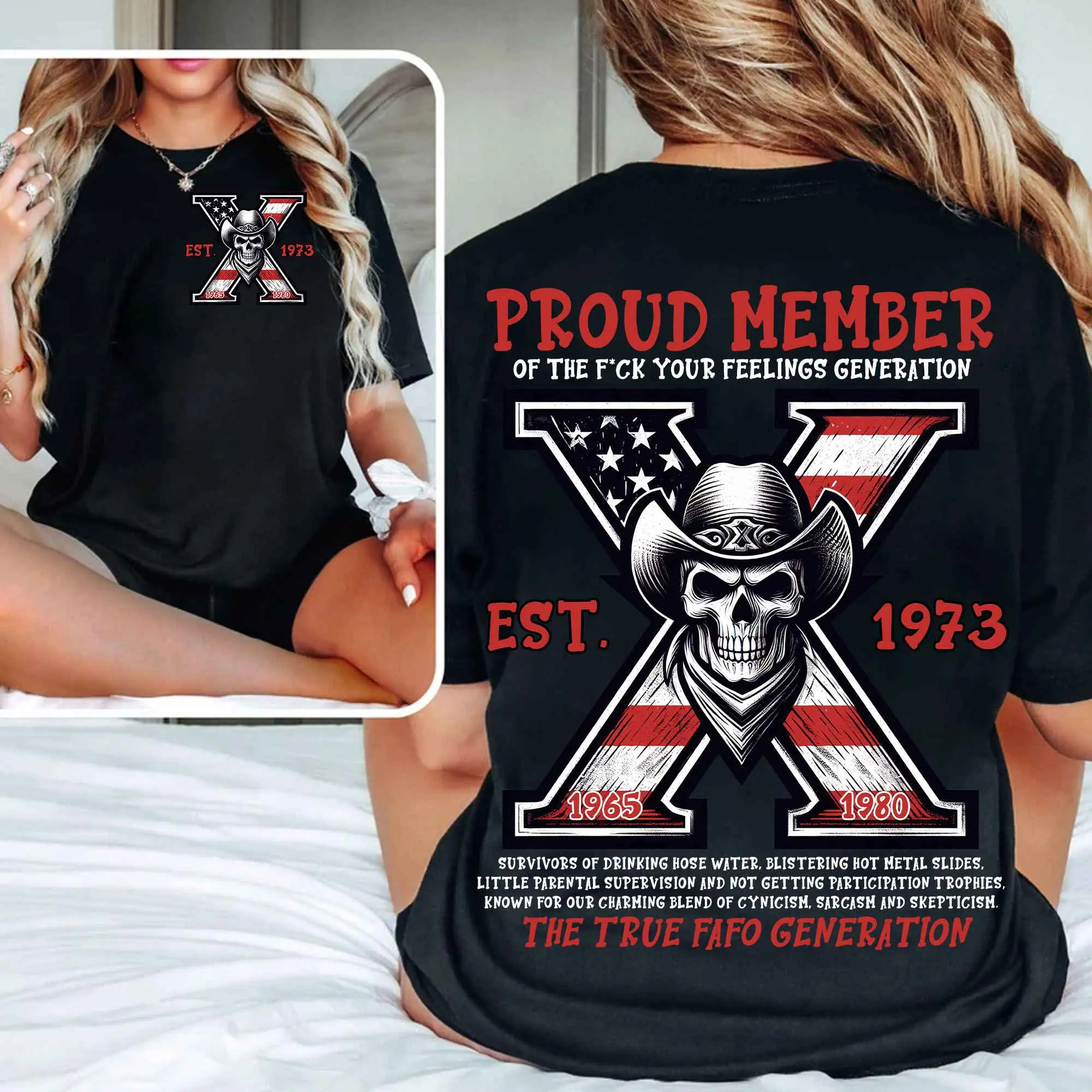 Custom Year Est.1973 GenX Shirt, GenX Skull 2 Side T-shirt, Vintage 90s GenX 1965-1980 Shirt