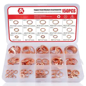 150 count Copper Sealing Washers M22 M20 M18 M16 M14 M12 M10 M8 M6 M5 15 Size Crush Washers Assortment Kit (Copper)