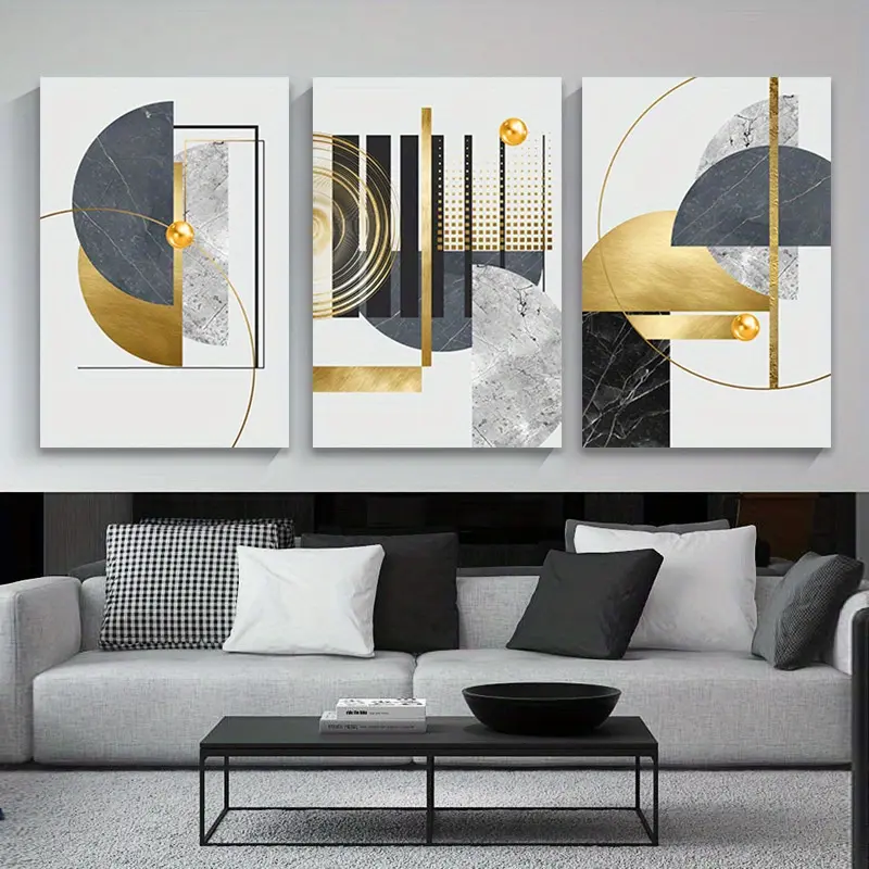 Artistic 3-Piece Pine Wood Framed Canvas Paintings - Abstract Contemporary Wall Art, Home Decor for Living Room, Bedroom Hanging Supplies Posters & Prints