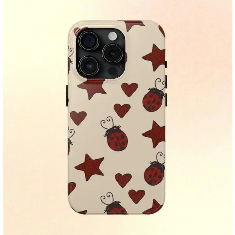 Red Ladybug Stars Hearts Yellow Phone Case Y2K Cute Bug Pattern Cool Girl Magnetic Case Phone - Case iP 17 16 15 14 13 12 11 X