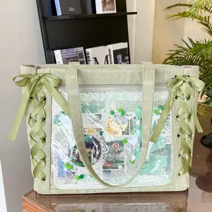 New Versatile Fashion Ribbon Itabag Large Capacity Green Large Food Anime Millet Bag Daily One Shoulder Tote Bag