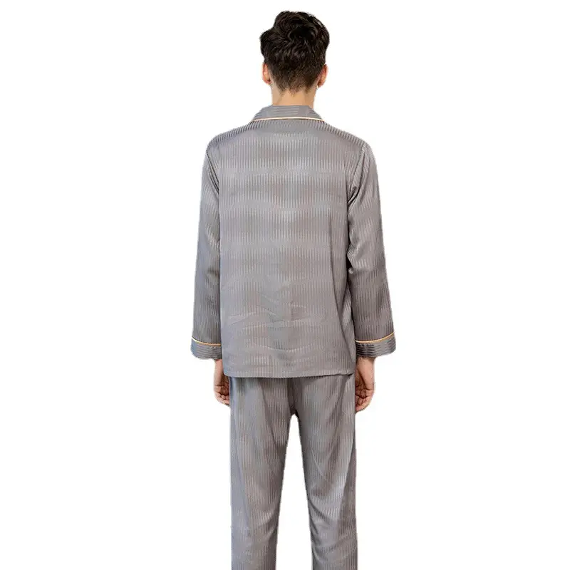 Men's High-End Viscose Ice Silk 2-Piece Pajama Set - Long Sleeves, Long Pants, Relaxed Fit, Clean Lines, Casual Elegant Drapey Loungewear, Plus-Size, Thin, Breathable, Soft, Elastic, Fabric, Menswear, Nightwear, for Spring, Autumn, Blue, Burgundy, Stylish