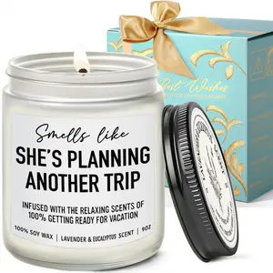 She's Planning Trip Candle Travel Gifts for, Funny Gifts for Travelers, Funny Birthday Planning Traveling Gift for Travelers, Mom, Couple, Friend, Lavender Eucalyptus Candles 9OZ