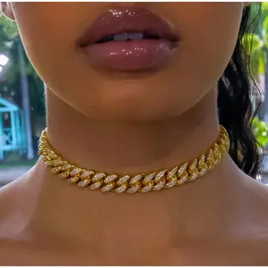 16" CHOKER DIAMOND CUBAN LINK CHAIN - GOLD
