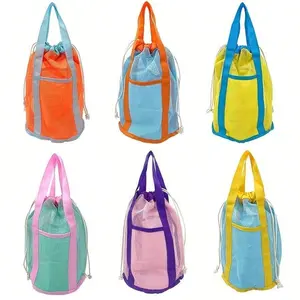 Mesh Drawstring Beach Bag, 1 Count Adjustable Outdoor Storage Bag with Handle, Creative Picnic Bag for Outdoor Camping Hiking, Camping Supplies, Camping Accessory