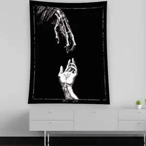 1Pc Black Velvet Tapestry - Minimalist Horror-Themed Wall Art With Skeletal Hand Design, Lightweight & Light Beige-Friendly Polyester Fabric, Perfect For Living Room, Bedroom, Or Dorm Decor, Dorm Room Accessory| Artistic Tapestry| Polyester