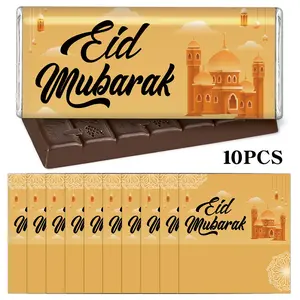 10pcs Islamic Eid Mubarak Chocolate Candy Wrappers, Golden Lanterns Mosque and Eid Mubarak Design for Muslim Gift Wrapping, Muslim Holidays, Gift Packaging, Festivals Gift Labels, Festive Labels, Party Decoration Supplies, Ramadan Gift Decor(No chocolate)