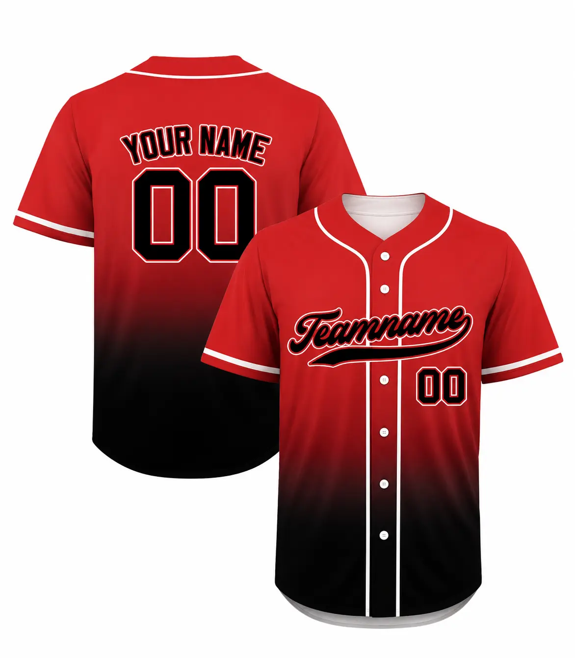 [Customize] Printed Black Red Gradient Custom Baseball Jersey with Teamname Name Number, Jerseys Shirt for Men Women Youth Kid, Gifts for Baseball Fans