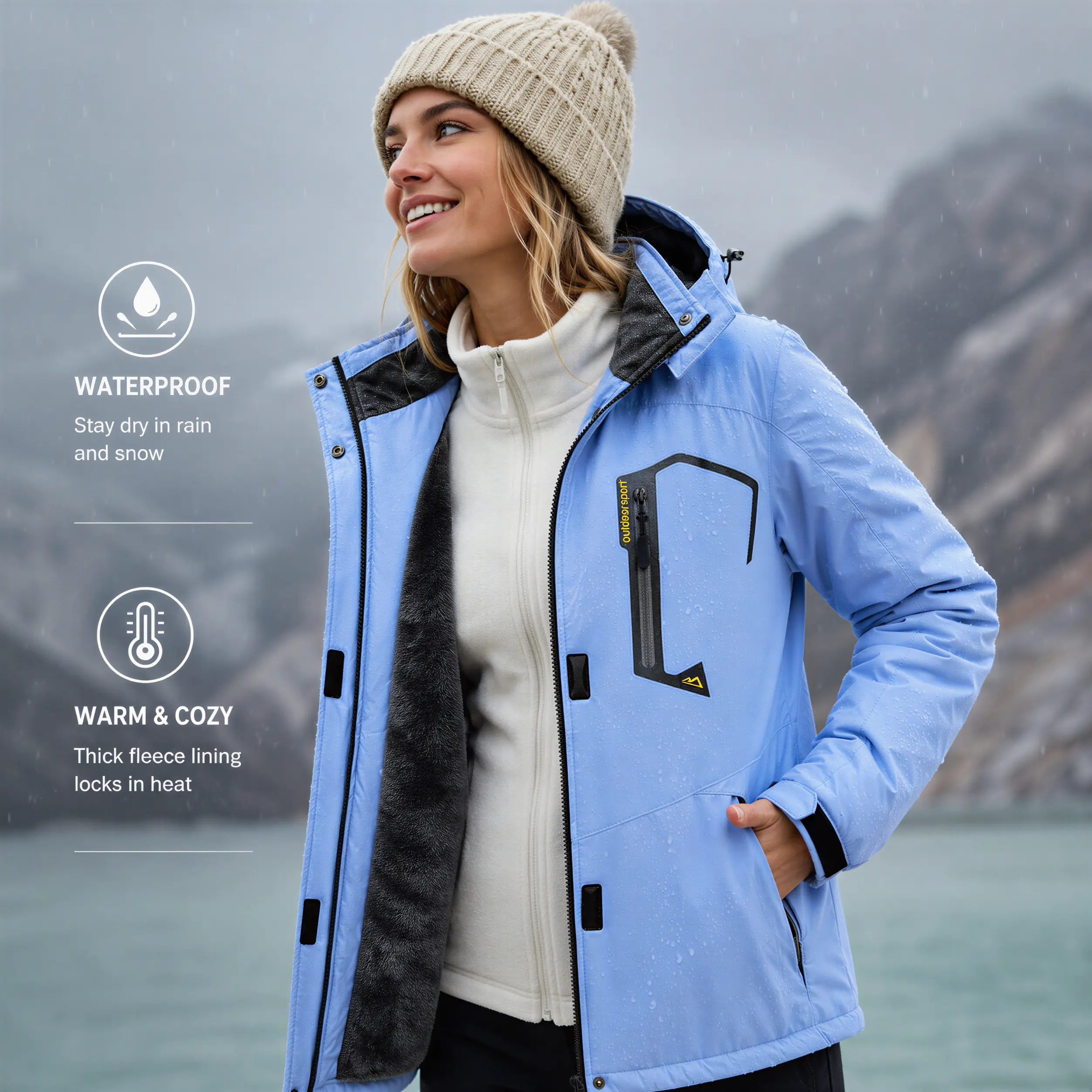 YUCOLEN Women's Waterproof Ski Jacket Hooded Fleece Lined Warm Winter Jacket Snow Coat Mountain Windproof Rain Windbreaker FallFreshness Outdoorfun Fathersdaygift