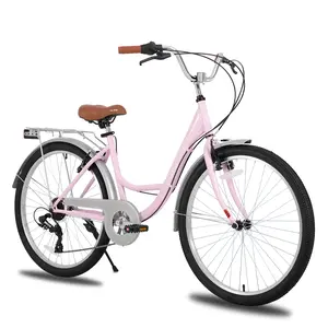 HILAND 26 inch Adults Beach Cruiser Bike 7 Speed Step-Through Frame Rear Rack, Retrospec Bike Commuter City Bicycle