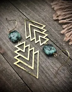 African Turquoise Triangle Chevron Earrings •Turquoise Earrings