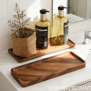 Natural Walnut Wood Rectangle Tray, Large Bathroom Counter Top Organizer, Polished Natural Grain Design, Ideal for Organizing & Stylish Decor