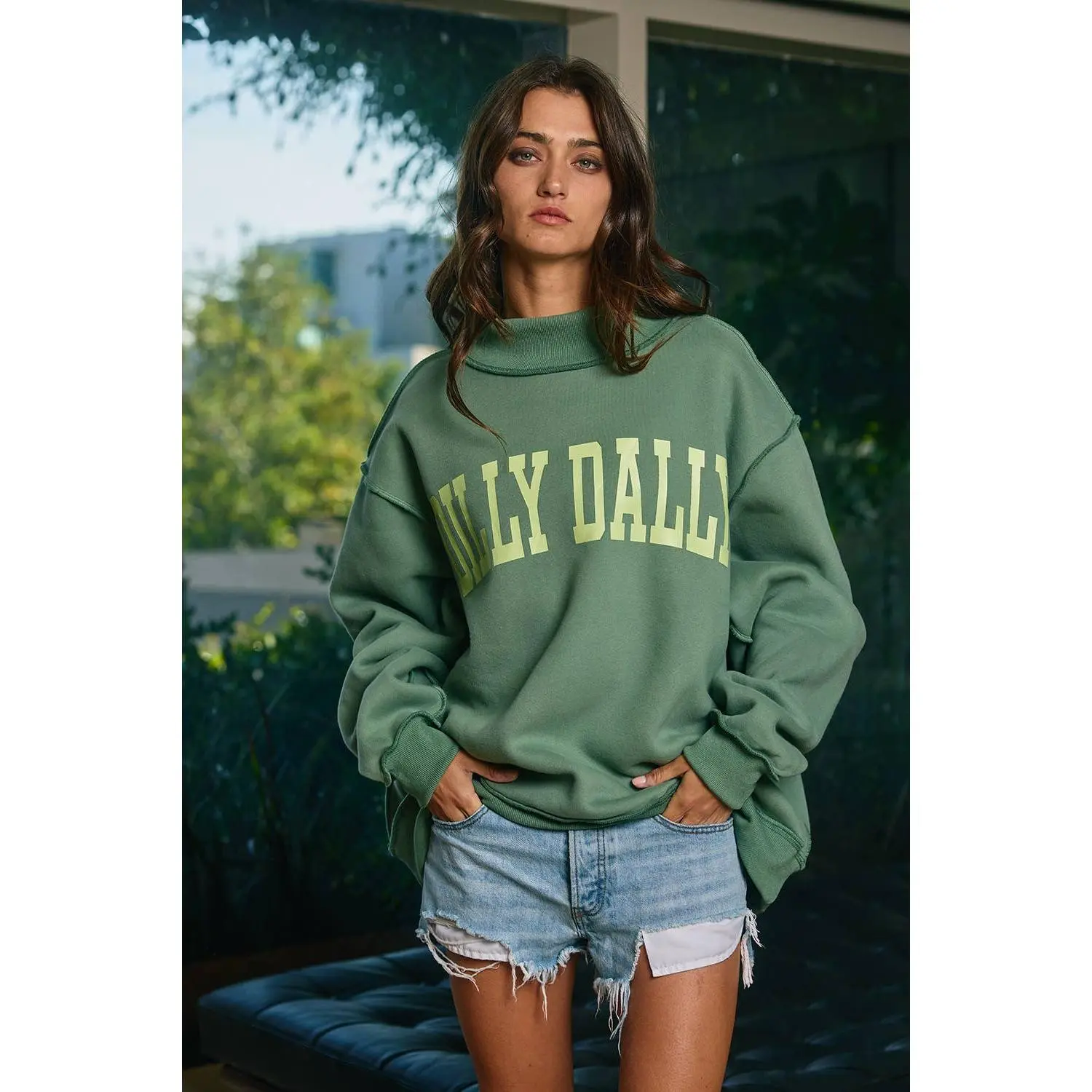 'DILLY DALLY' Mockneck Sweatshirt