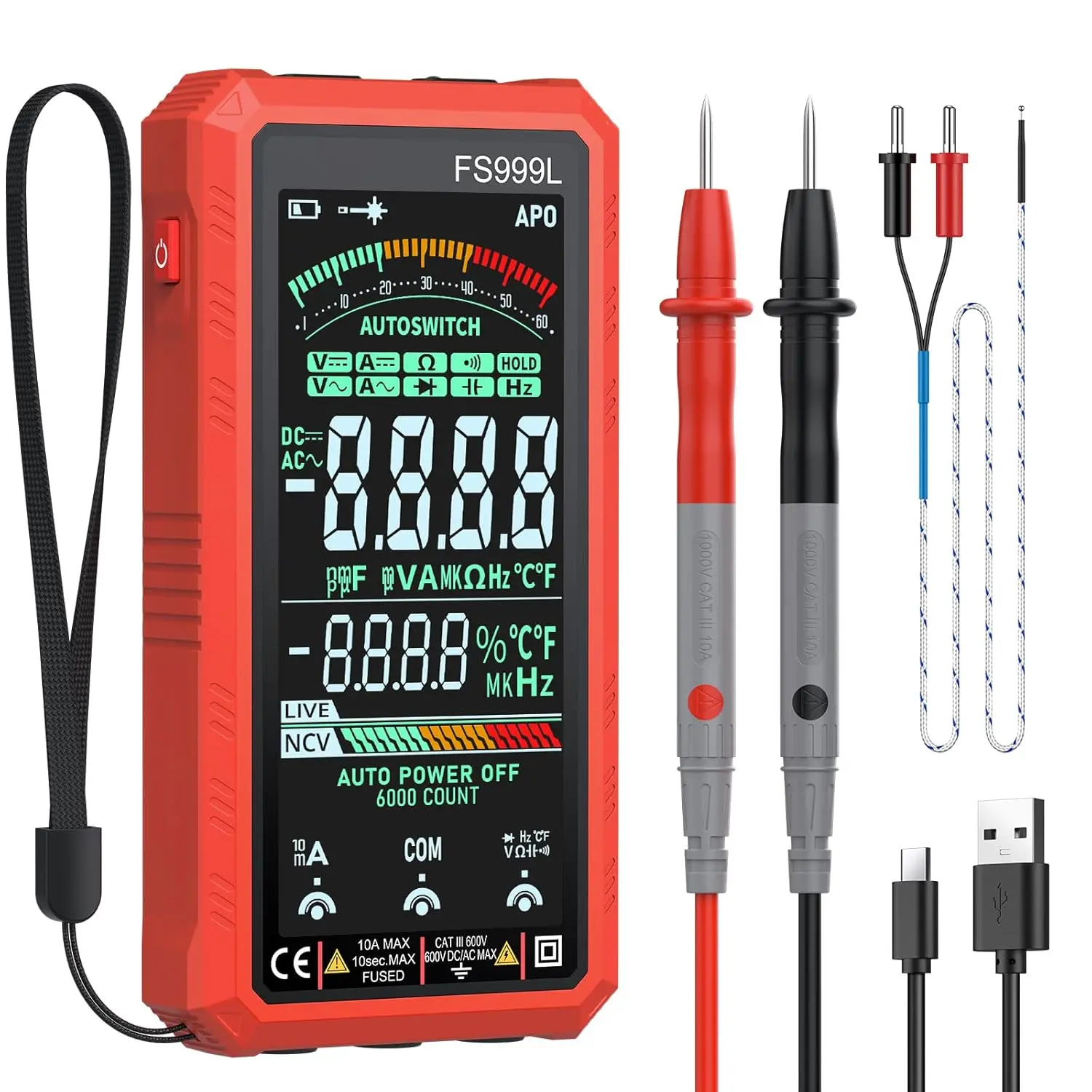 Proster Smart Multimeter Voltmeter - 6000 Count Rechargeable Smart Digital Multimeter Professional Automotive Multimetro TRMS Color Screen Voltage Current Capacitance Tester with NCV & Temperature