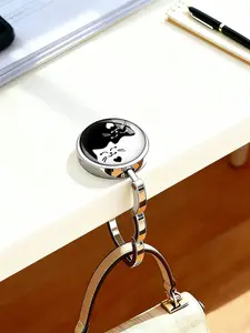 Yin-Yang Cat Purse Hook, Foldable Metal Table Bag Hanger, Portable Handbag Holder for Desk, Anti-Slip Bag Hook for Women