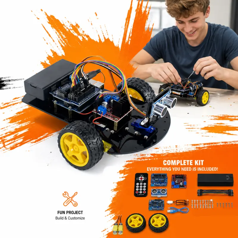 2WD Smart Robot Car Kit for Arduino – STEM Educational DIY Robotics Kit with Ultrasonic Sensor, IR Remote Control, Obstacle Avoidance & Tutorial for Beginners