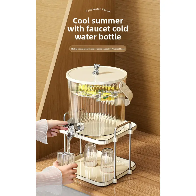 Small Size 4L Plastic Desktop Cold Water Jug Cooler & Dispenser with Faucet Tap - Double-Layer Kitchen Storage Rack, Drinkware Holder for Juice & Beverages (Max 60°C Use), Faucet-Connected Drinking Water Coolers & Dispensers