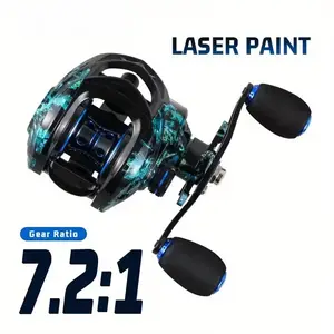 Fishmx High-Speed Baitcast Reel: 7.2:1 Ratio, Dual Magnetic Brake, 22-lb Drag. Aluminum Alloy Micro Reel, Blue Camo. for Fresh/Saltwater (Carp & Bass). fishing stuff.