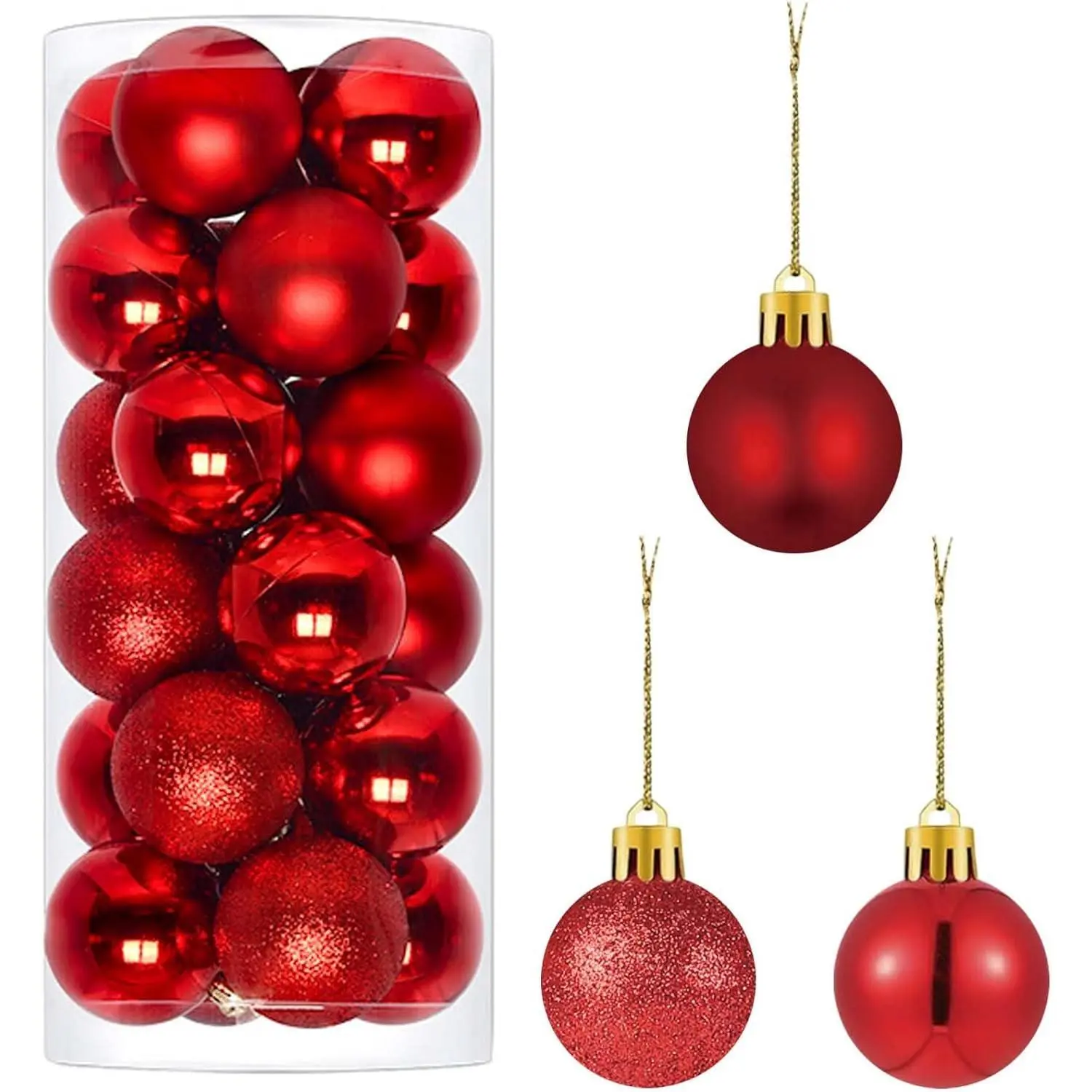 24PCS Christmas Ball Ornaments，1.57 Inch Mini Christmas Balls Small Xmas Tree Hanging Ornaments Decorative Balls for Xmas Tree Outdoor Indoor DIY Craft Party Supplies, Red