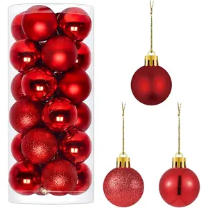 24PCS Christmas Ball Ornaments，1.57 Inch Mini Christmas Balls Small Xmas Tree Hanging Ornaments Decorative Balls for Xmas Tree Outdoor Indoor DIY Craft Party Supplies, Red