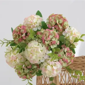 10 Heads Artificial Hydrangea Bouquet, Silk Fake Flowers with Stems for Wedding & Home Decor