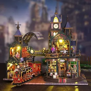 DIY Bookshelf Kit Assembly Model in Magical Theme, Vintage Carved Decoration, 3D Wooden Educational Dollhouse, Birthday & Holiday Gift, Wooden House Kit Adults