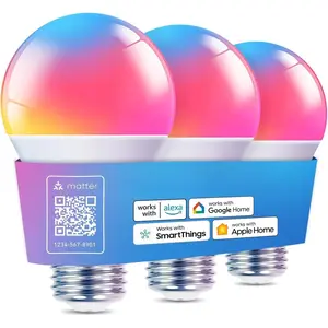 Smart Light Bulbs, WiFi Bluetooth Color Changing LED Light Bulb, Music Sync, 60W Equivalent Smart Bulb, A19 E26 RGBTW Light Bulbs That Works with Alexa/Google Home/Apple Home/Siri, 3 Pack