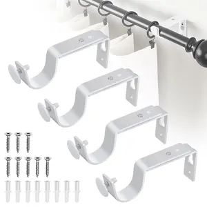 4-Pack White Adjustable Curtain Rod Brackets – Fits 1" to 1.2" Rods – Includes Screws & Anchors