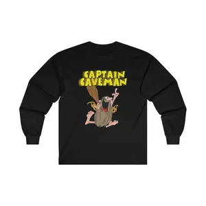 Captain Caveman logo Men's White Grey Navy Black Long Sleeve T-Shirt