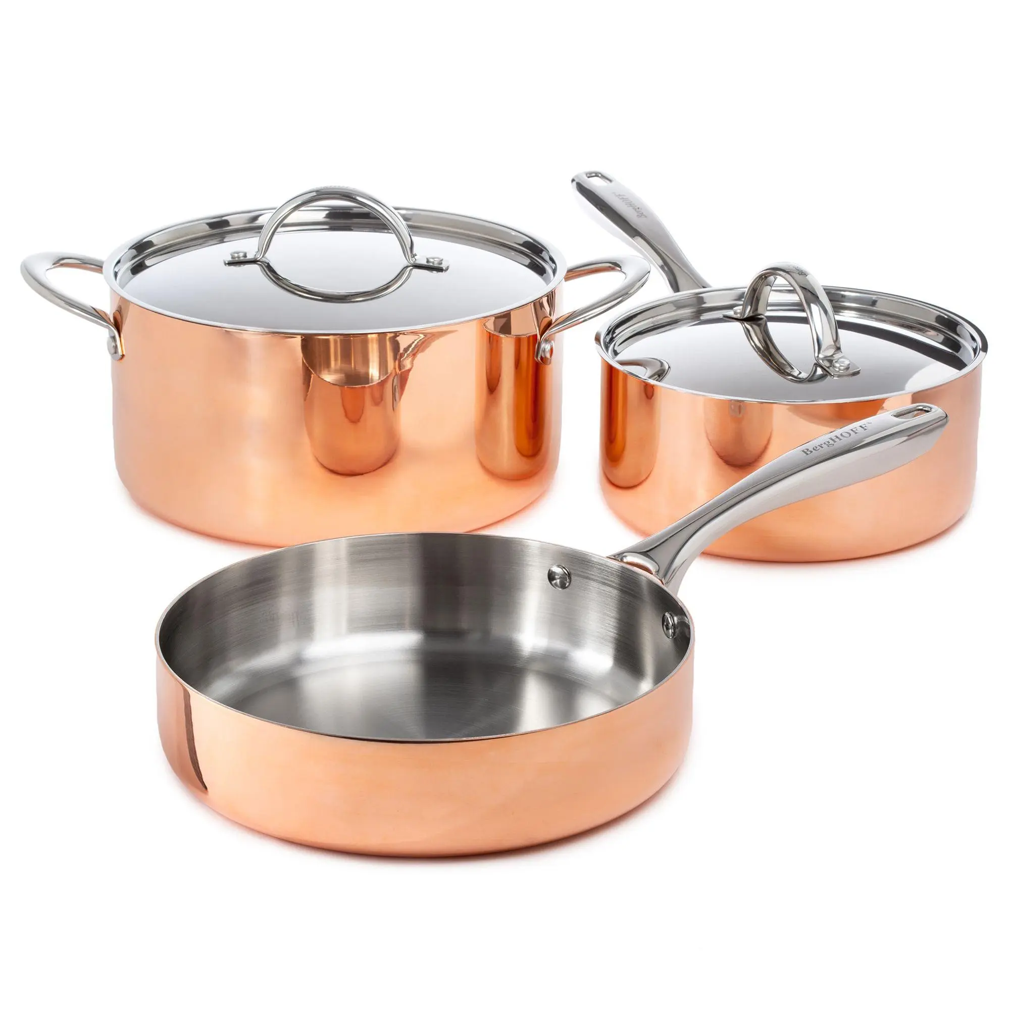 BergHOFF Vintage 5pc Tri-Ply Copper Cookware Set with Lids BergHOFF Vintage 5pc Tri-Ply Copper Cookware Set with Lids