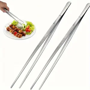 Stainless Steel Barbecue Tongs, 2 Counts/set Long Handle Food Tongs, Multifunctional Barbecue Accessories Kitchen Utensils for Cooking, Baking, Food Preparation, Kitchenware