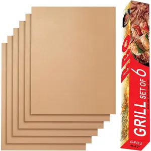 Grill Mats for Outdoor Grill, Set of 6 Copper Grill Mat, Non-Stick and  BBQ Copper Sheets for Gas Grilling Charcoal Electric Barbecue Cooking Accessories, PFOA Free, 15.75 X 13in