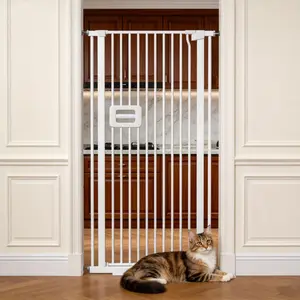 TSYPAIRS 55'' Extra Tall Cat Gate, 29.5-32.8'' Wide, Auto-Close, Pressure Mounted, White