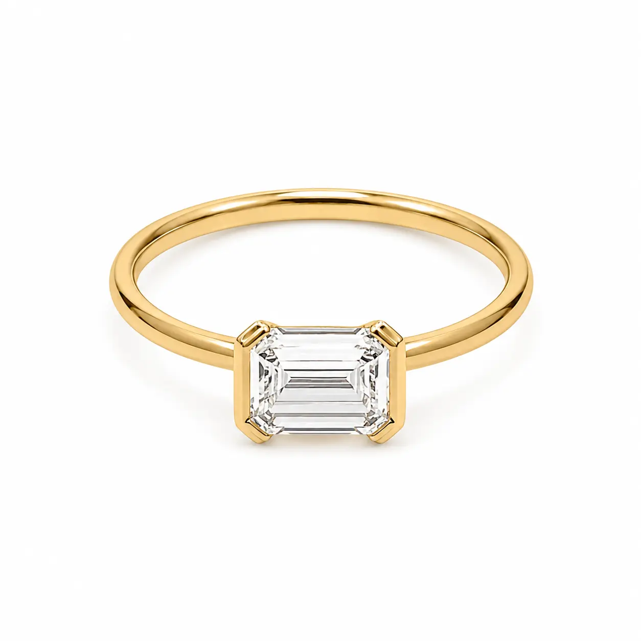 The East West Half Bezel — Emerald Diamond Ring Lab Grown Bridal