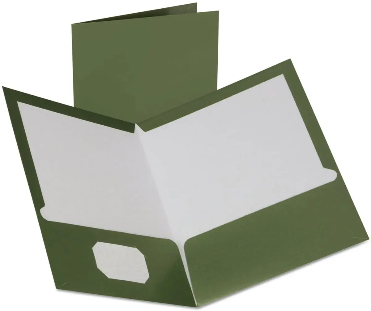Oxford OXF5049560 Metallic Laminated Green 2-Pocket Letter Size Folder - 8.5" W x 11" L, Book Fold, Die-Cut Card Slot, Reinforced Sides and Tops, Enhances Reports, Die-Cut Business Card Holder