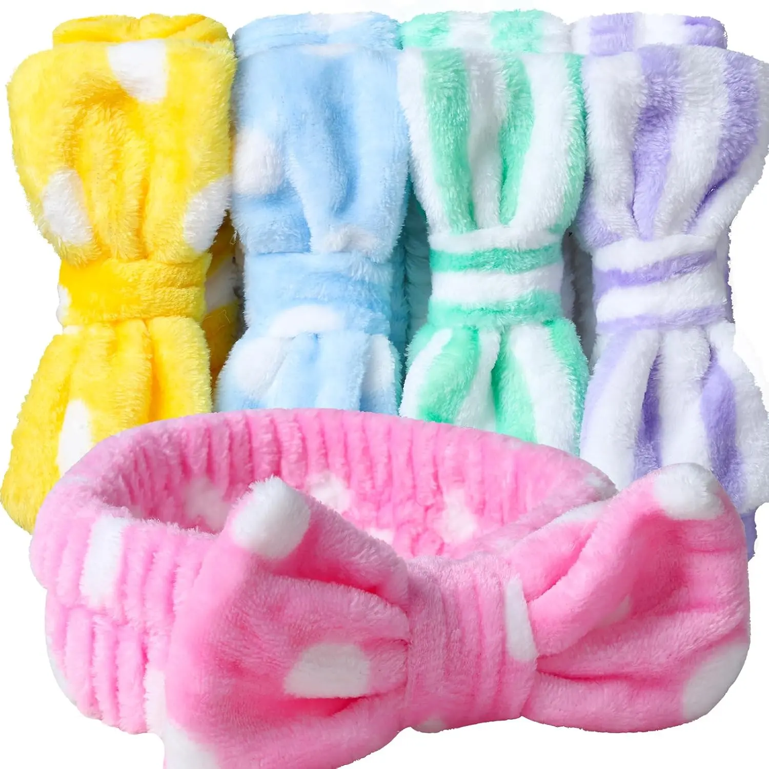 5pcs Stocking Stuffers for Teen Girls Women, Makeup Headband with Removable Bow, Spa Headband for Washing Face, Bulk Christmas Gifts Basket for Teens Girls Party, Skin Care Hairband