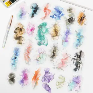10 Sheets Bag Watercolor Gradient Theme Sticker Pack, PET Material Decorative Stickers, Metallic Iridescent Series Art for Crafts
