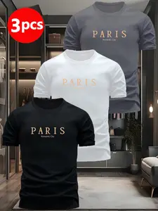 Men's Casual Loose Fit Short Sleeve Round Neck Tee, Geometric Pattern Breathable Fabric, Ideal for Daily Wear & Outdoor Activities