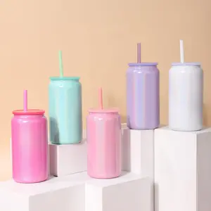 25-Pack 16oz Colorful Insulated Sublimation Stainless Steel Shimmer Soda Cans - Portable Colored Tumblers with PP Lids and Straws, Ideal for Beverages and Festive Gifts