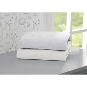 Fitted Crib Sheets - 2 Pack, White & Heather Grey