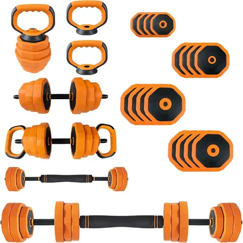 44 LBS Unisex 4-in-1 Adjustable Dumbbell Set - PVC-Coated Home Workout Gear, 3.5 lbs Per Module, Converts to Barbell/Kettlebell/Push-Up Stands, Easy to Store Strength Train Equipment for Arm Strength Training, At-Home Chest and Arm Workout