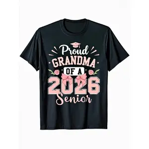 Senior 2026 Class of 26 Coquette Pink Bow Graduation Grandma T-Shirt, Unisex - Spring, Valentine's Day St Patricks Day Graduation Season, Easter Retired Gifts for Dad, Mom, Parents, Friends, Family and Coworkers( Only Shirt)
