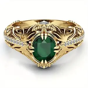 Emerald plated 14k gold ring, luxurious fashion trend simulation diamond engagement ring