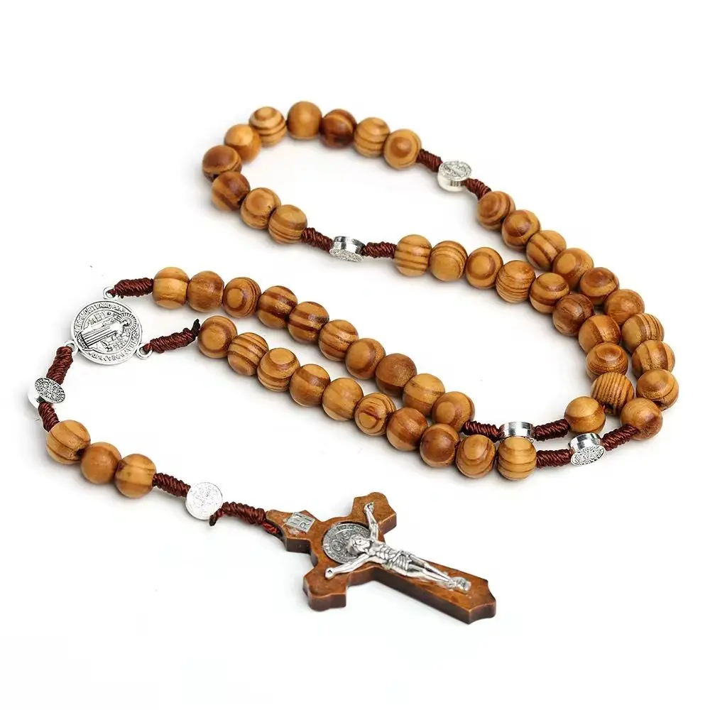 Saint Benedict  Corded Brown Wooden  religious  devotional Rosary