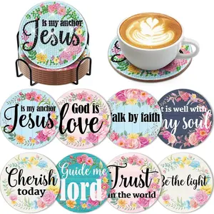 8-Piece Diamond Painting Set with Stand, Creative Letter Theme Coaster Set, Sparkling Diamond Art Wooden Mosaic Handmade Kit, Diamond Painting Kits