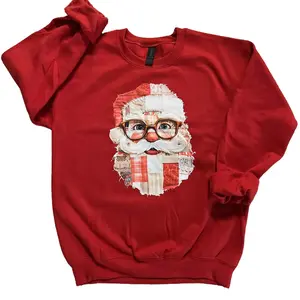 Patchwork Santa on Gildan Cherry Red Sweatshirt