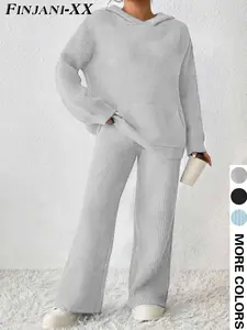 Plus Size Women's Casual Fitted Suit Set, Plain Pattern, Moderate Fabric Thickness, Fall & Winter Fashion, Comfortable Daily Wear, Matching Clothing Set