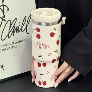 30oz Stainless Steel Insulated Water Bottle, Cherry Print Lid & Handle, Dual Layer Design, Leak-Proof, Ideal for Gym, Travel, Gifts